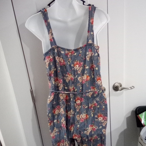 Blue Spring Splatter Floral Print Sleeveless Tank Jumpsuit - Picture 6 of 15